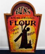 A hand painted Buns stone ground flour framed adve