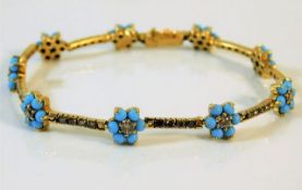 An 18ct gold natural turquoise & diamond bracelet