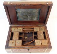 A brass inlaid sewing box 12.5in wide x 8.25in dee