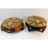 Two upholstered Victorian footstools, 15.75in & 13