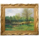 An unsigned Devon woodland oil scene mounted withi