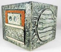 A Troika pottery cube by Annette Walters 3.25in hi