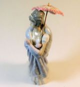 A Lladro porcelain figure with parasol 9in tall