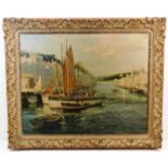 A framed oil of Looe Harbour, Cornwall by William