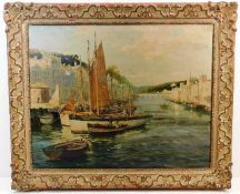 A framed oil of Looe Harbour, Cornwall by William