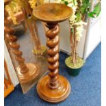 A Victorian mahogany barley twist torchere 34in hi