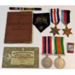 A WWII medal set won by 14722669 Pte. Drake Borders with his soldiers pay book & other items