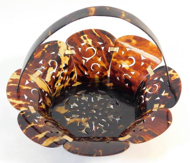 A 19thC. tortoiseshell basket with gilt segmented