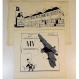 Two original 1950 ink political cartoons by Sherif