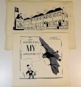 Two original 1950 ink political cartoons by Sherif