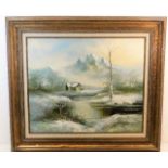 A framed oil of snow scene by Don Sloane, image si