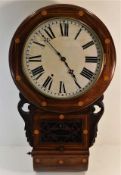 A 19thC. inlaid drop dial wall clock 28.75in high