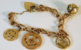 A 9ct gold masonic bracelet including a yellow met