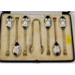 A Mappin & Webb cased set of teaspoons with tongs