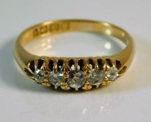 An antique 18ct gold five stone diamond ring 3.6g