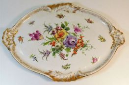 A Dresden porcelain tray with hand painted decor,