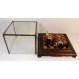 A 19thC. 12in square chess table with glass cover,