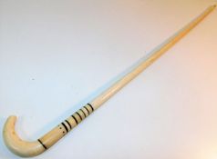 A 19thC. polished narwhal tusk walking cane 35in l