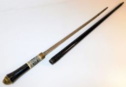 A gents sword stick walking cane with inlaid bone