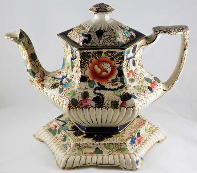 A c.1840 Mason's style Staffordshire teapot & stan