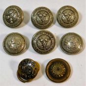 Eight tunic buttons including Joint Lines railway