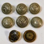 Eight tunic buttons including Joint Lines railway