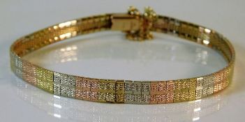 A 9ct gold three colour bracelet 12.2g