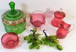 A 19thC. decorative glass cheese dome, four pieces