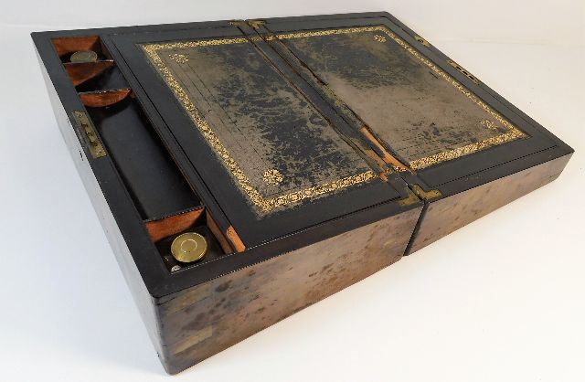 A Victorian brass bound writing slope a/f