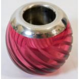 A silver mounted cranberry glass vesta holder