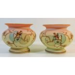 A pair of Victorian decorative Burmese style glass bowls with bird decor 4in high