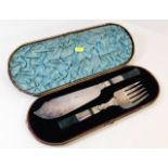 An antique cased silver plate & hardstone fish ser