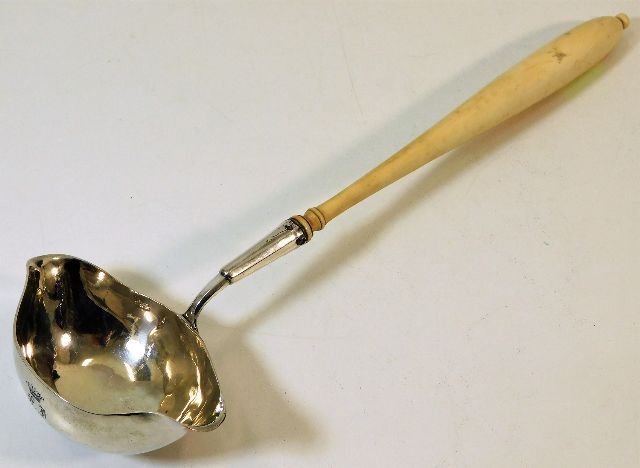 An 18th/19thC. silver ladle with ivory handle 11.5