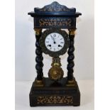 An inlaid French portico clock with twist pillars,