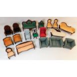 A quantity of miniature upholstered dolls house fu