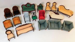 A quantity of miniature upholstered dolls house fu