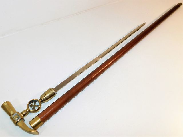 A gents malacca walking cane double bladed sword s