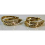 A pair of 9ct gold double hooped diamond set earri