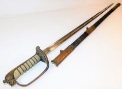 A naval officers dress sword & brass fitted scabba