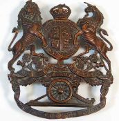 A large bronze Royal Artillery helmet plate 4in ta