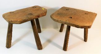 Two 18th/19thC. elm farm milking stools, some old