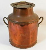 A copper gallon cream urn imprinted to top G. Robs