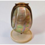 A hinged Victorian mother of pearl clam shell on s