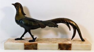 A 1930's art deco marble mounted spelter pheasant