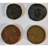 Four Roman coins: Antiochus IX, Constans, Maximinus II & one other