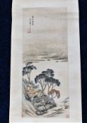 A c.1900 Chinese watercolour scroll with landscape