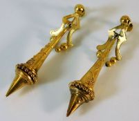 A pair of antique yellow metal drop earrings 4.4g