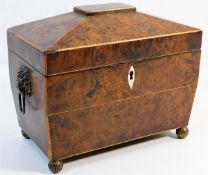A 19thC. sarcophagus shaped tea caddy 8in wide x 6
