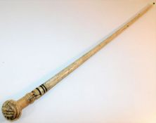 A 19thC. polished narwhal tusk walking cane with c