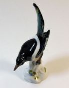 A fine Meissen porcelain magpie bird figure 8in long
